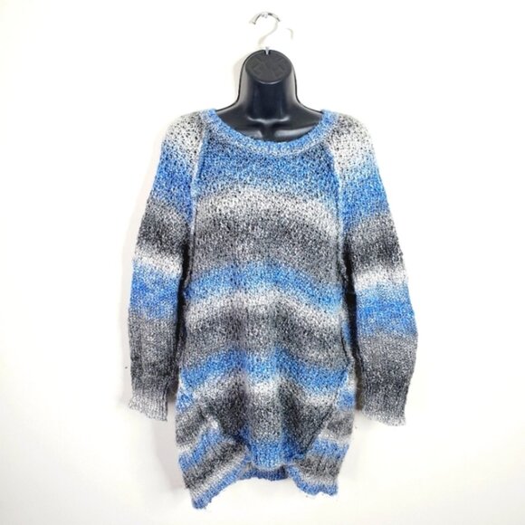 Parkhurst Canada Knit Chunky Artsy Lagenlook Fisherman Boho Blue Sweater L - Picture 1 of 7